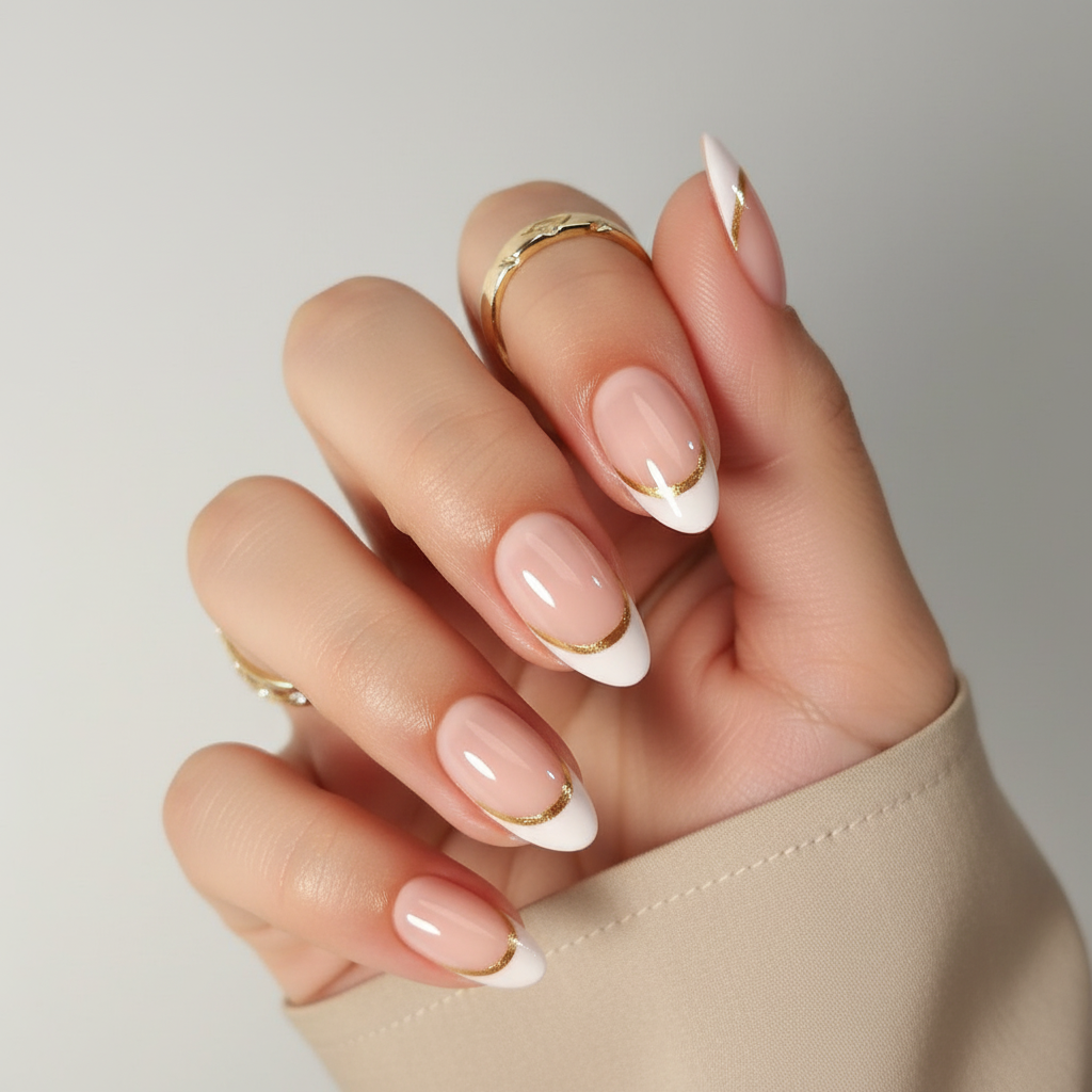 French Almond Medium with Gold Accents Nail Kit