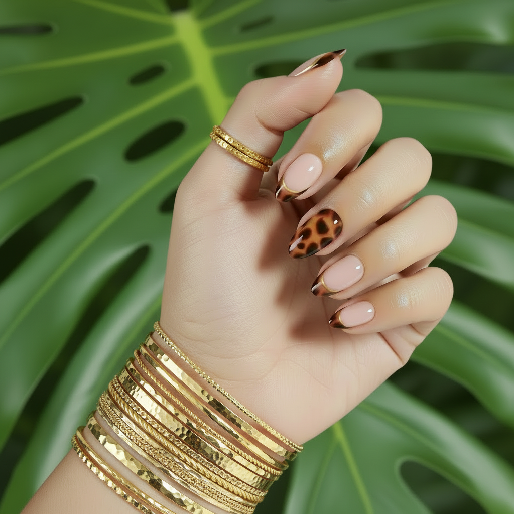 Tortoise Shell Medium Almond French Nail Kit