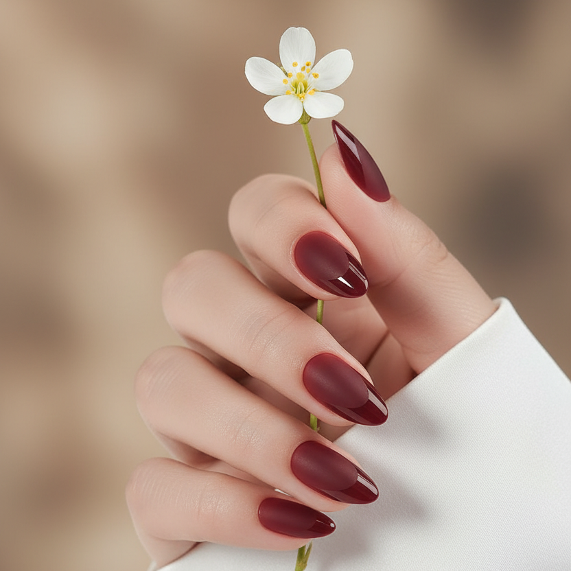 Wine Almond Matte with Glossy Tips Nail Kit