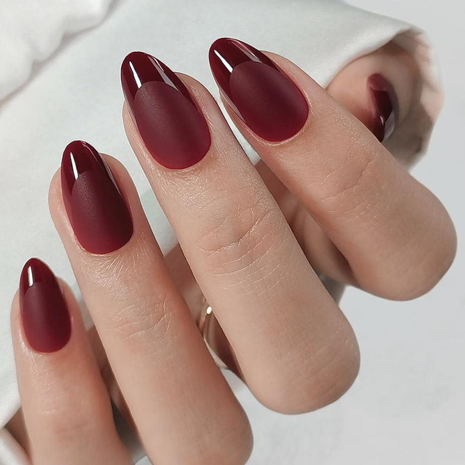 Wine Almond Matte with Glossy Tips Nail Kit